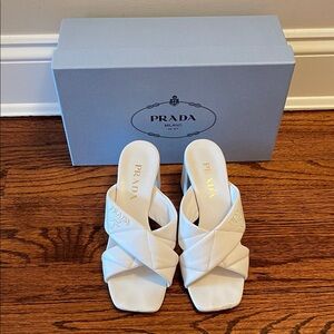 Prada Women's White Block Heel Sandals